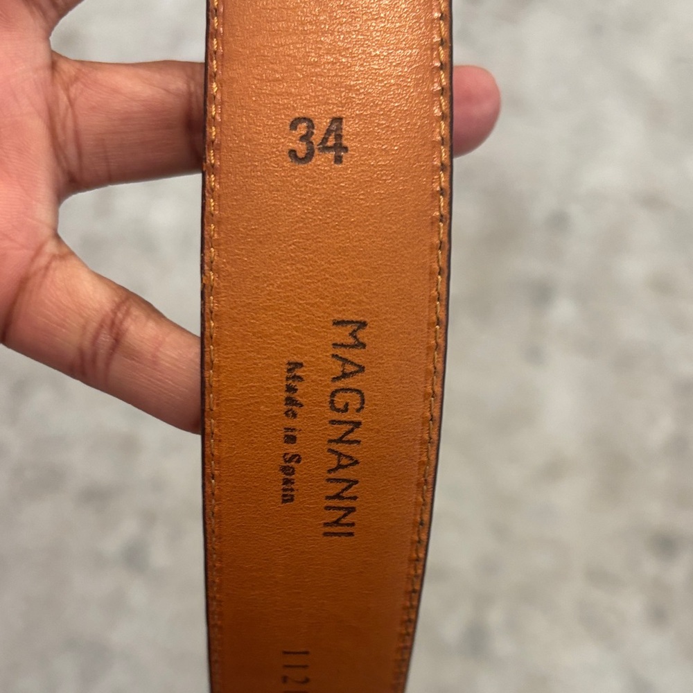 Magnanni Cognac Brown Leather Silver Buckle Mens Belt 1121 34 - Picture 3 of 9